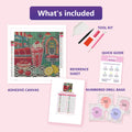 Thumbnail for What is included in the Cherry Fizz Checkerboard diamond painting kit - adhesive canvas, reference sheet, tools and numbered drill bags