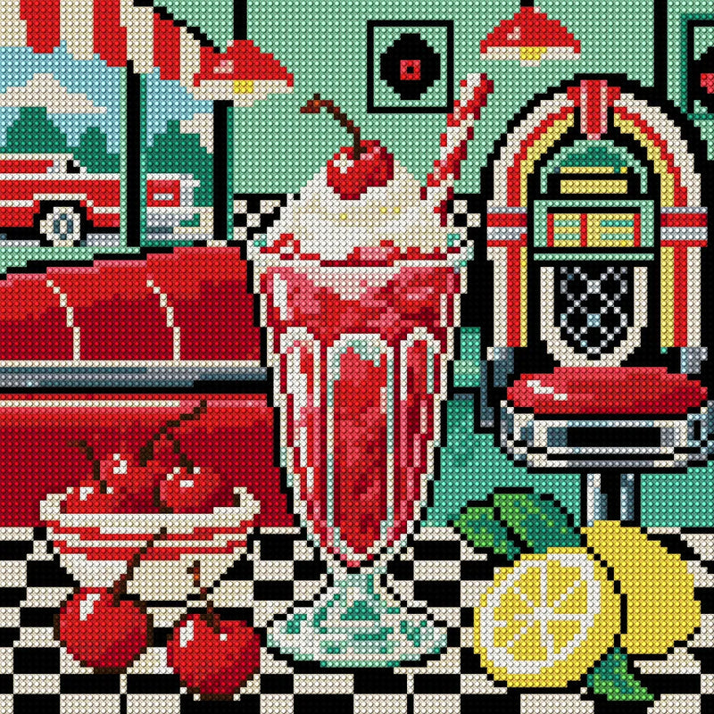 Cherry Fizz Checkerboard, 30x30 cm diamond painting – full design preview without the close-up inset