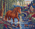 Thumbnail for Chestnut at the Willow Ford, 60x50 cm diamond painting – full design preview without the close-up inset