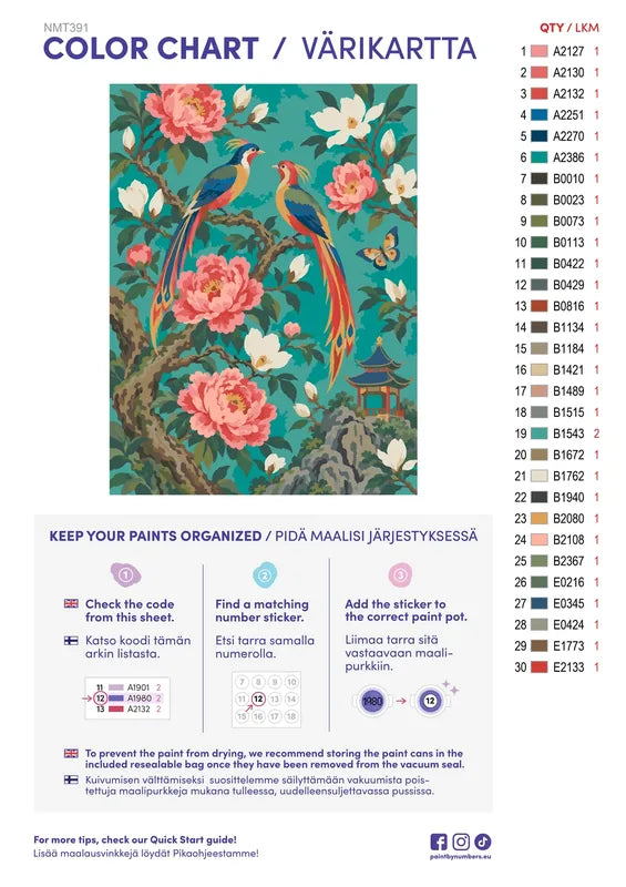 Paint color chart and instructions - Chinoiserie Garden 30x40cm