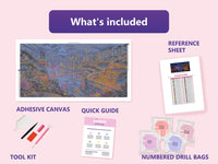 Thumbnail for Chongqing at Night 160x80cm diamond painting kit contents: adhesive canvas, color chart, tools, and diamond bags