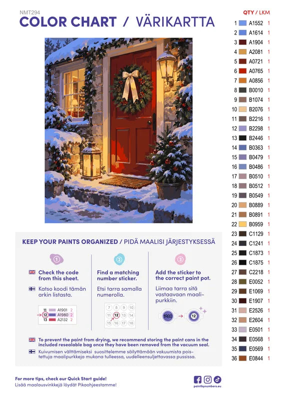 Paint color chart and instructions - Christmas at the Red Door 40x50cm