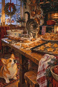 Thumbnail for Cat and corgi in kitchen baking cookies, paint by numbers.