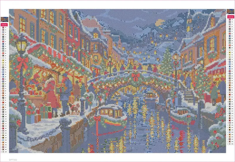 Diamond painting adhesive canvas preview - Christmas Eve above the Canal