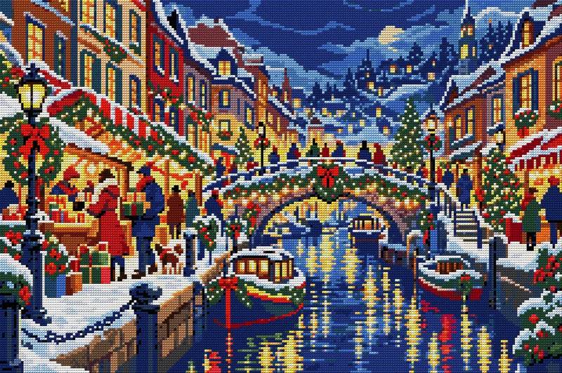 Christmas Eve above the Canal, 60x40 cm diamond painting – full design preview without the close-up inset