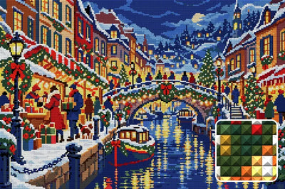 Christmas Eve above the Canal, 60x40 cm diamond painting – finished design preview with a close-up of square drills