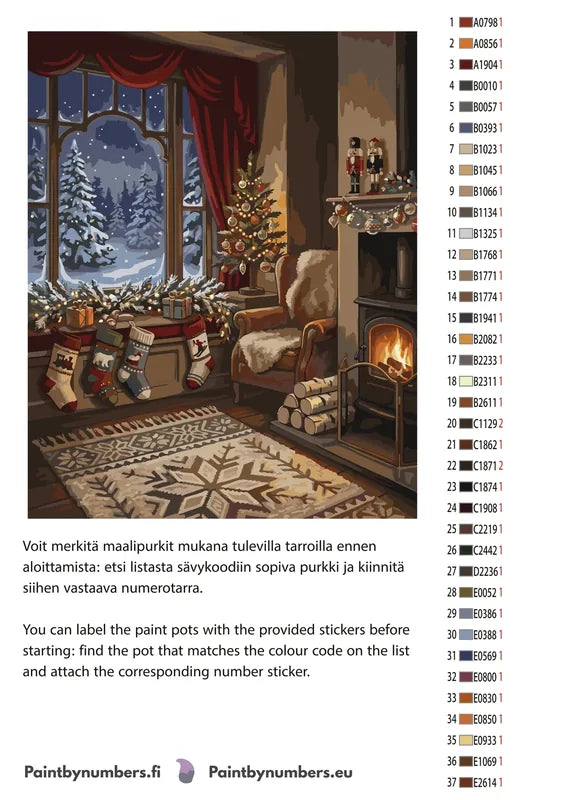 Color chart and instructions - Christmas Living Room Scene 40x50cm