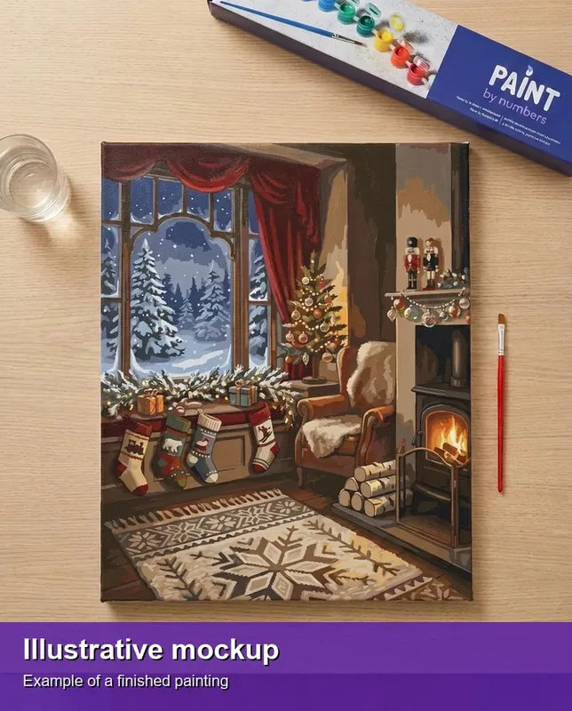 Illustration of the finished paint by numbers - Christmas Living Room Scene 40x50cm