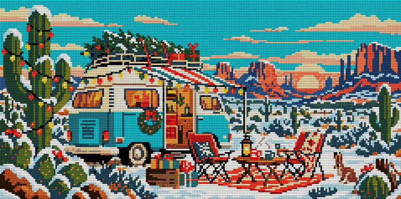 Christmas on the Desert Road, 60x30 cm diamond painting – full design preview without the close-up inset