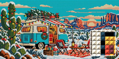 Christmas on the Desert Road, 60x30 cm diamond painting – finished design preview with a close-up of square drills