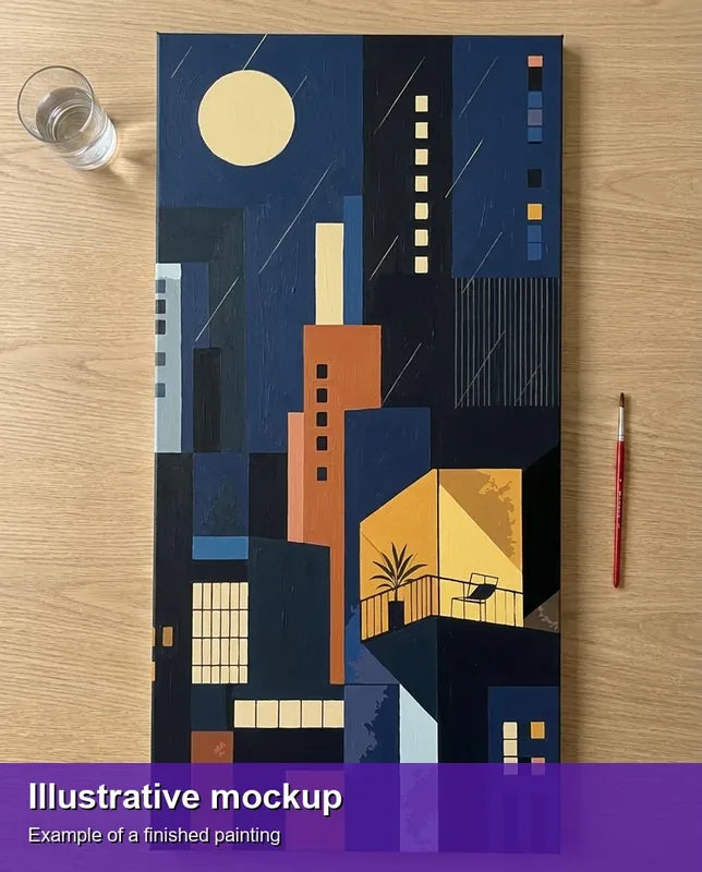 Finished paint by numbers mockup - City Buildings at Night 40x80cm