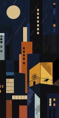 Thumbnail for City buildings at night paint by numbers. Full moon and lit balcony.