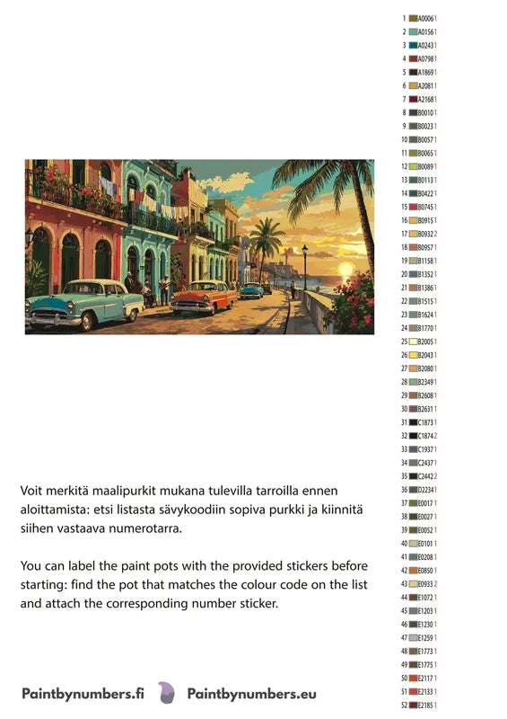 Color chart and instructions - Classic Cars on Havana Street 80x40cm