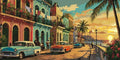 Thumbnail for Classic cars and colorful houses on a street in Havana Paint By Numbers.