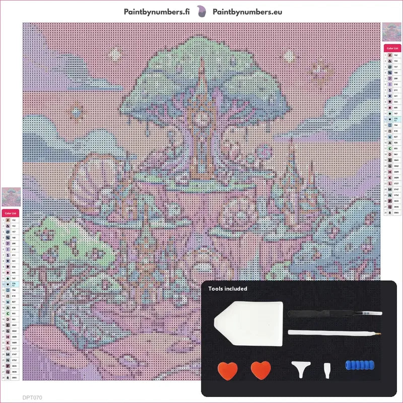 Diamond painting canvas preview with tools - Clock Tree