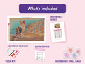 Thumbnail for Coastal Cat 60x40cm diamond painting kit contents: adhesive canvas, color chart, tools and diamond bags