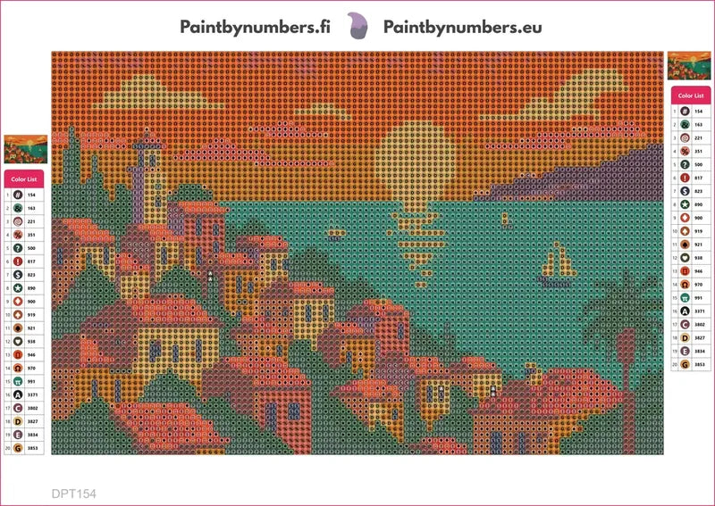 Coastal Village Sunset diamond painting adhesive canvas 30x20cm