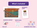 Thumbnail for Coastal Village Sunset 30x20cm diamond painting kit contents: adhesive canvas, color chart, tools and diamond bags
