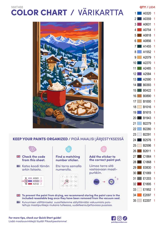 Paint color chart and instructions - Cocoa above the Rooftops 40x60cm