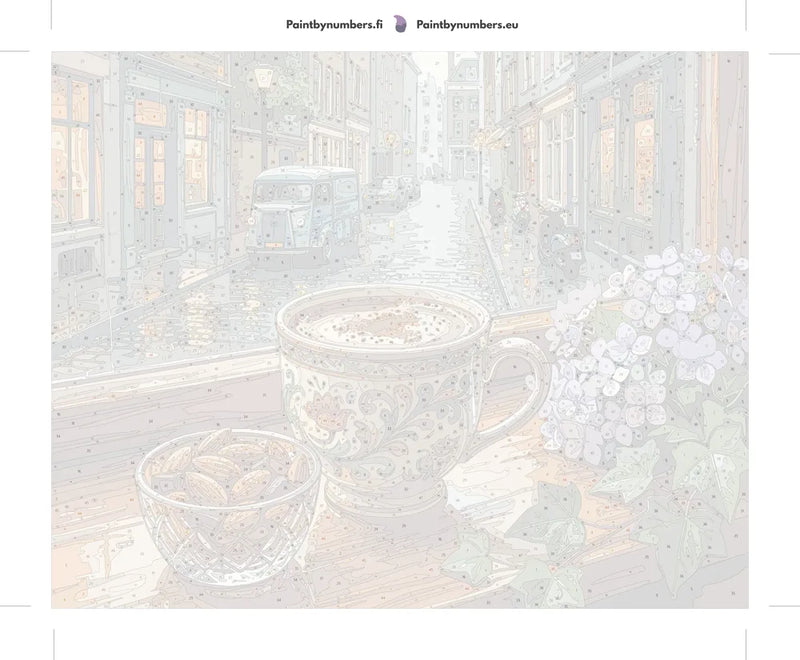 Paint by numbers numbered canvas - Coffee Cup on Rainy Street 50x40cm