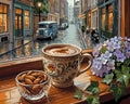 Thumbnail for Coffee cup, almonds and rainy city street paint by numbers.