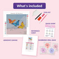 Thumbnail for Colorful Butterflies 30x30cm diamond painting kit contents: adhesive canvas, color chart, tools and diamond bags