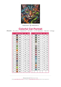 Thumbnail for Colorful Cat Portrait Diamond Painting Color Chart – 35 DMC Colors
