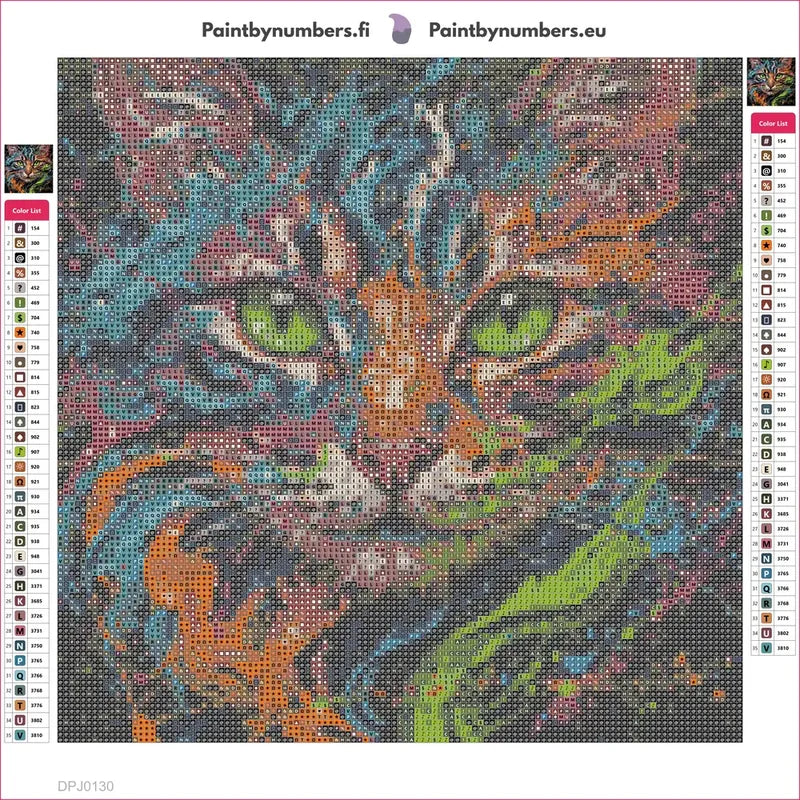 Colorful Cat Portrait diamond painting adhesive canvas 30x30cm