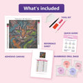 Thumbnail for Colorful Cat Portrait 30x30cm diamond painting kit contents: adhesive canvas, color chart, tools and diamond bags