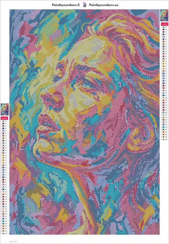 Diamond painting adhesive canvas preview - Colorful Expressive Woman Portrait