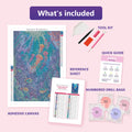 Thumbnail for What is included in the Colorful Underwater Fantasy Scene diamond painting kit - adhesive canvas, reference sheet, tools and numbered drill bags
