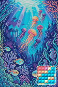 Thumbnail for Colorful Underwater Fantasy Scene, 40x60 cm diamond painting – finished design preview with a close-up of square drills