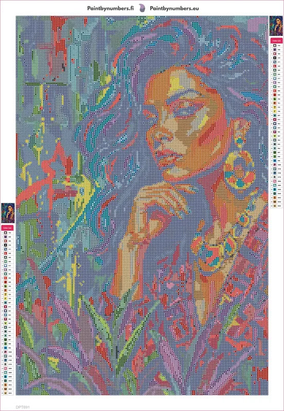 Diamond painting adhesive canvas preview - Colorful Woman Portrait Art