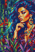 Thumbnail for Colorful Woman Portrait Art, 40x60 cm diamond painting – full design preview without the close-up inset