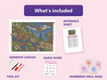 Thumbnail for What is included in the Copper Wings at the Blackberry diamond painting kit - adhesive canvas, reference sheet, tools and numbered drill bags
