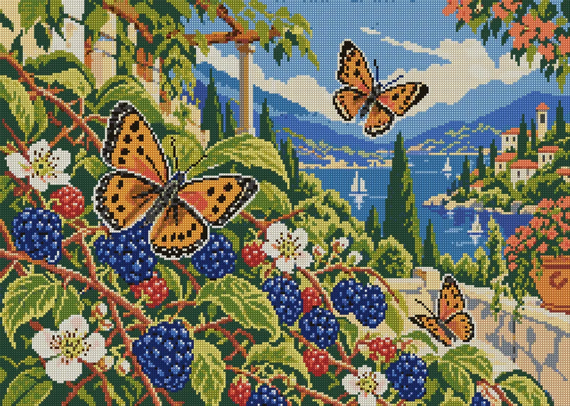 Copper Wings at the Blackberry, 70x50 cm diamond painting – full design preview without the close-up inset