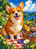 Thumbnail for Corgi at picnic in flower meadow paint by numbers