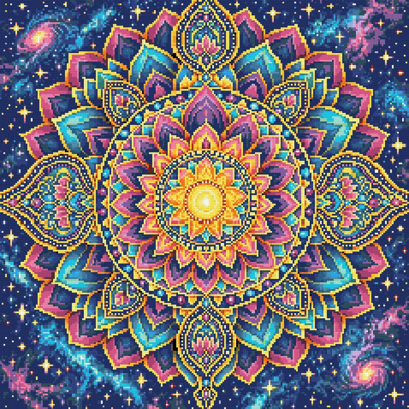 Cosmic Lotus Mandala, 60x60 cm diamond painting – finished design preview