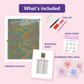 Thumbnail for What is included in the Cottage Garden diamond painting kit - adhesive canvas, reference sheet, tools and numbered drill bags