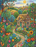 Thumbnail for Diamond Painting of a fairytale village cottage with blooming garden, animals, and colorful flowers.