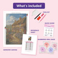 Thumbnail for Country Cottage Garden 40x60cm diamond painting kit contents: adhesive canvas, color chart, tools and diamond bags