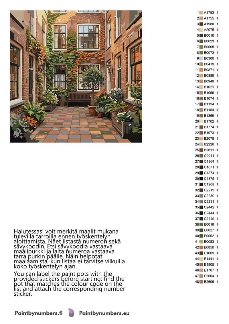 Color chart and instructions - Courtyard with Bench and Plants 50x50cm