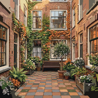 Thumbnail for Courtyard with a bench and plants Paint By Numbers.