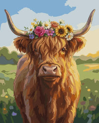 Thumbnail for Highland cow with flower crown paint by numbers.