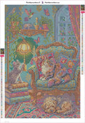 Thumbnail for Diamond painting adhesive canvas preview - Cozy Cats and Dog in Vintage Room
