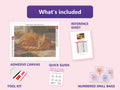 Thumbnail for Cozy Ginger Cat 40x30cm diamond painting kit contents: adhesive canvas, color chart, tools and diamond bags
