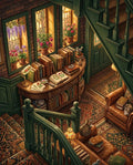 Thumbnail for Diamond painting Victorian library, green stairs, cats and books.