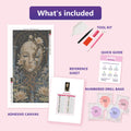 Thumbnail for Cracked Mask 40x80cm diamond painting kit contents: adhesive canvas, color chart, tools and diamond bags