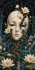 Thumbnail for Diamond painting mask, white flowers and water lilies on a dark background.