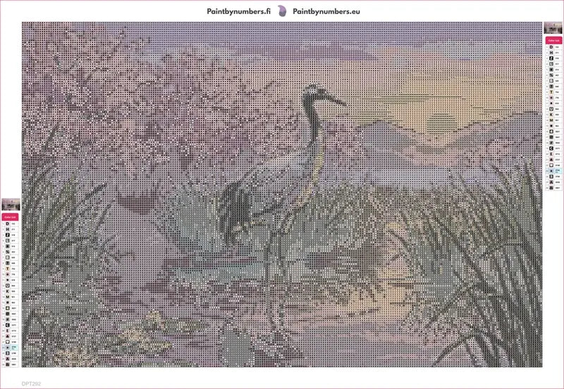 Diamond painting adhesive canvas preview - Crane in Water